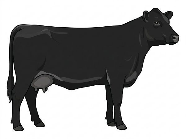 Black with a pale muzzle ring and lighter underline 1/2 Angus Cross Cow