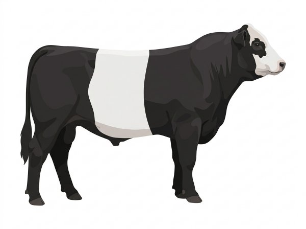 Black with a partial white face 1/2 Belted Galloway Cross Bull