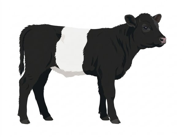 Black with a white belt around the midsection 1/2 Belted Galloway Cross Cow