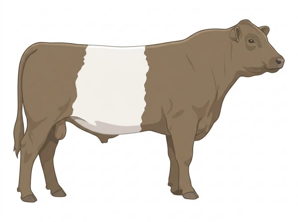 Dun with a white belt around the midsection 1/2 Belted Galloway Cross Bull