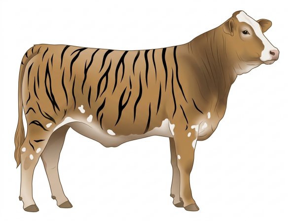 Tan brindle with black stripes, a white face and a few white spots 1/2 Brahman 1/2 Simmental Heifer