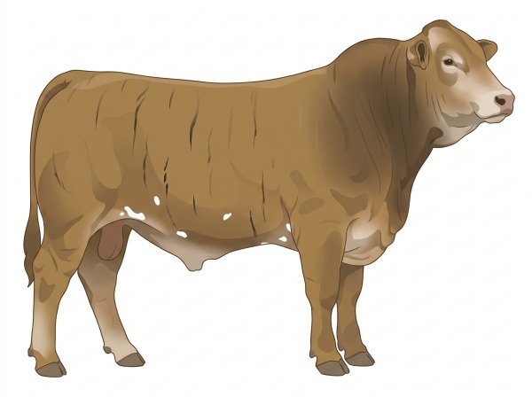 Tan brindle with faint black striping and a few white spots 1/2 Brahman 1/2 Simmental Bull