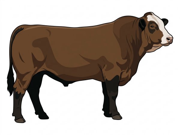 Brown with black points, a pale muzzle ring and lighter underline and a white face 1/2 Braunvieh 1/2 Simmental Bull
