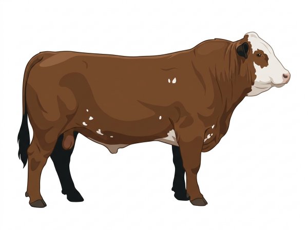 Brown with black points, a white face and a few white spots 1/2 Braunvieh 1/2 Simmental Bull