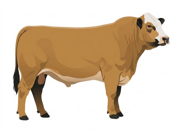 Tan with black points, a pale muzzle ring and lighter underline and a white face 1/2 Braunvieh 1/2 Simmental Bull