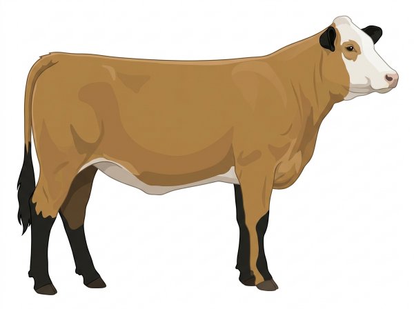 Tan with black points, a pale muzzle ring and lighter underline and a white face 1/2 Braunvieh 1/2 Simmental Heifer