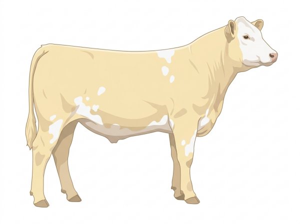 Cream with a white face and a few white spots 1/2 Charolais 1/2 Simmental Steer