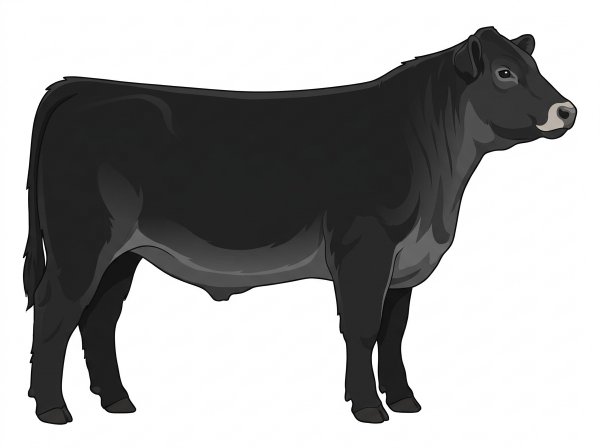 Black with a pale muzzle ring and lighter underline 1/2 Highlander Cross Steer