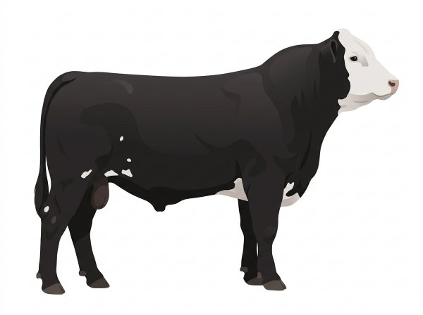 Black with a white face and a few white spots 1/2 Simmental Cross Bull