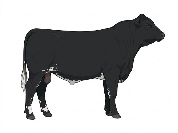 Black with ticking in the white 1/2 Simmental Cross Bull