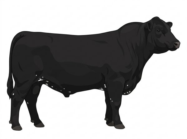 Black with a few white spots and ticking in the white 13/16 Maine-Anjou 3/16 Angus Bull