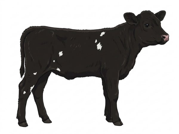 Black with a few white spots 13/16 Simmental 3/16 Angus Heifer