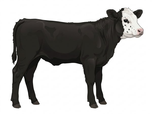 Black with a white face and ticking in the white 13/16 Simmental 3/16 Angus Bull