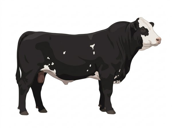 Black with a white face and white spots 13/16 Simmental Cross Bull