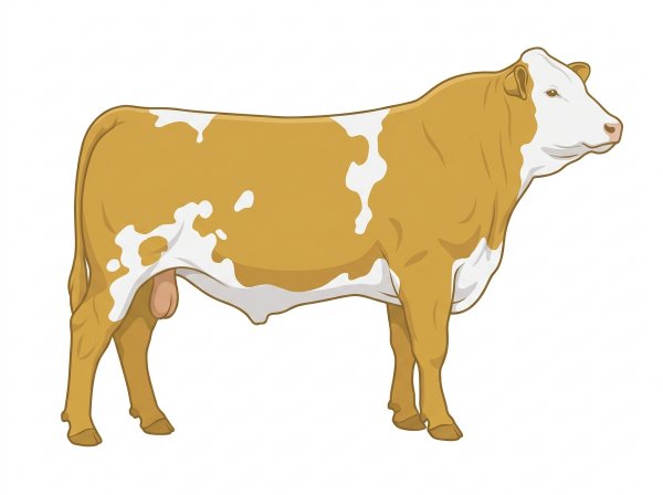 Gold with a full white face, white brisket and underline and white spots 13/16 Simmental Cross Bull