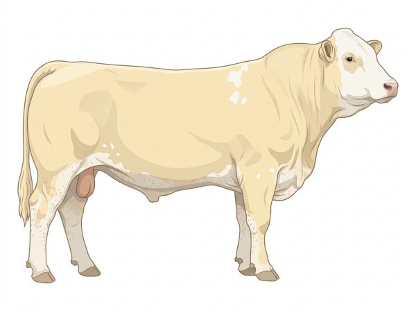 Cream with a white face, a few white spots and ticking in the white 3/4 Simmental 1/4 Charolais Bull