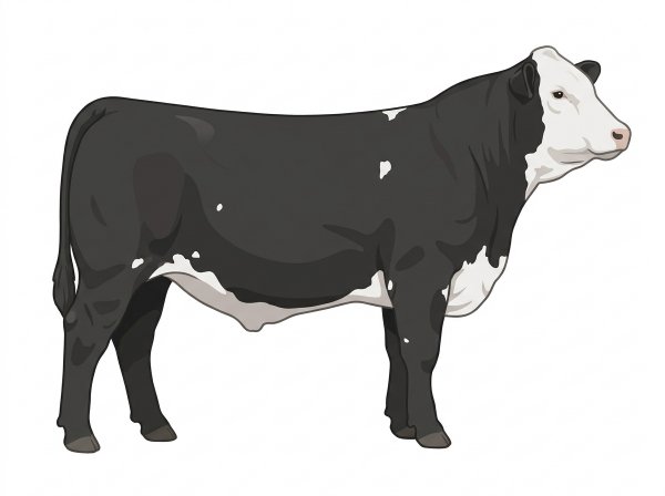 Black with a full white face, white brisket and underline and a few white spots 3/4 Simmental Cross Steer
