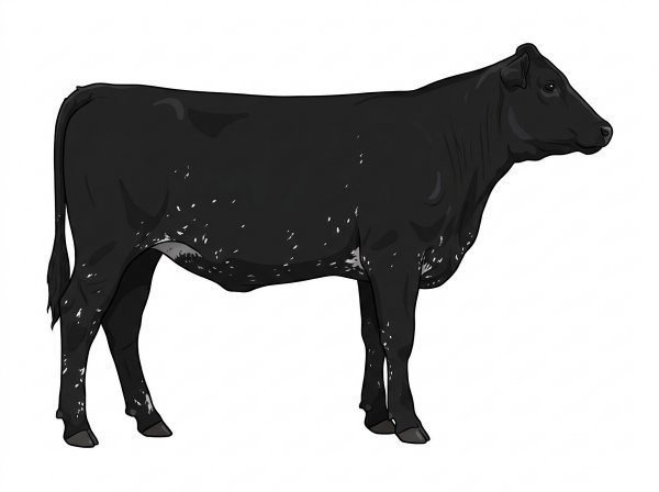 Black with ticking in the white 3/4 Simmental Cross Heifer