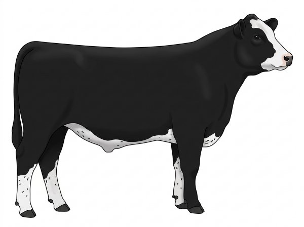 Black with minimal white face markings and ticking in the white 5/8 Angus Cross Steer