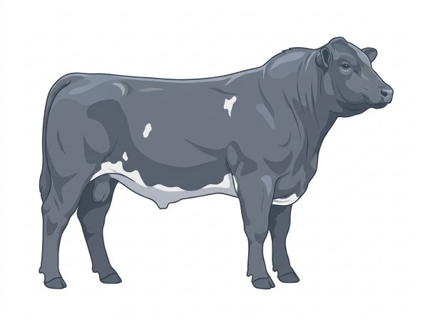 Blue roan with a few white spots 5/8 Angus Cross Bull