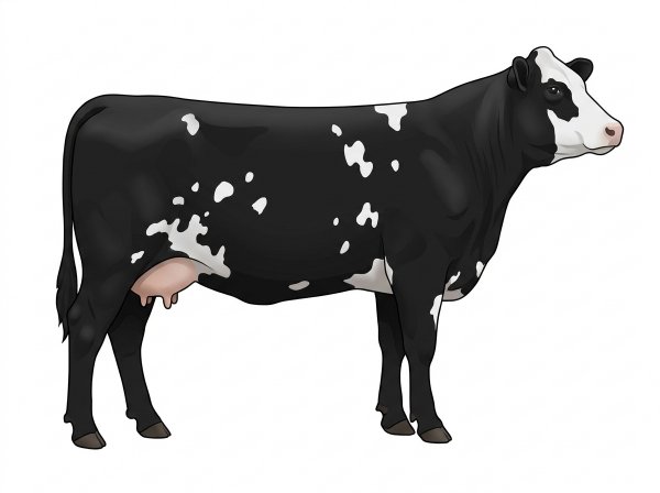 Black with a white face and white spots 5/8 Simmental Cross Cow