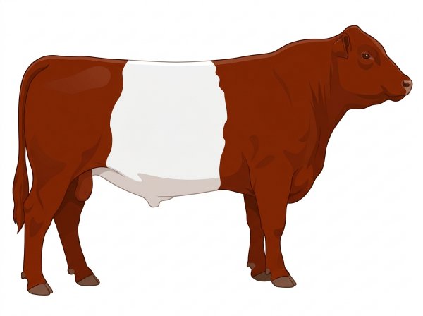Red with a white belt around the midsection 7/8 Belted Galloway Bull