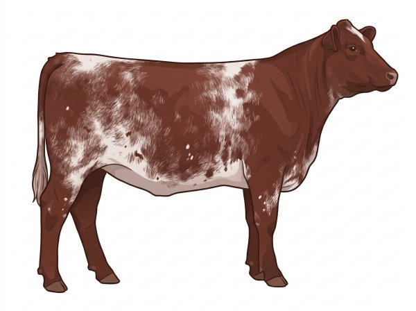 Heavy red roan with a few white spots and ticking in the white 7/8 Shorthorn Heifer