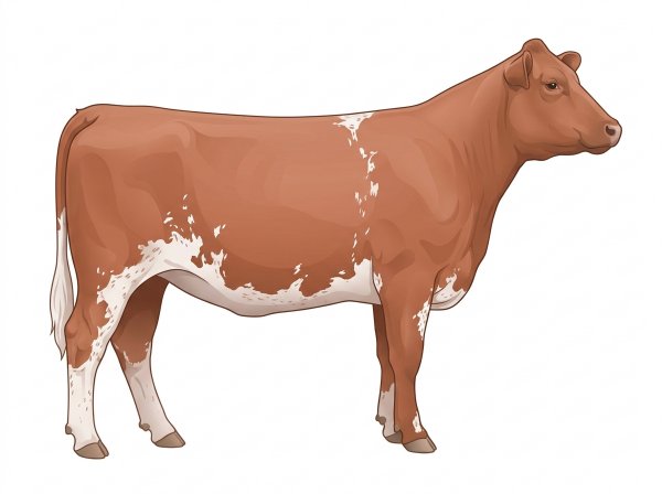 Light red roan with a few white spots and ticking in the white 7/8 Shorthorn Heifer