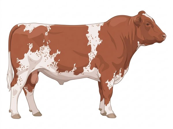Red roan with white spots and ticking in the white 7/8 Shorthorn Bull