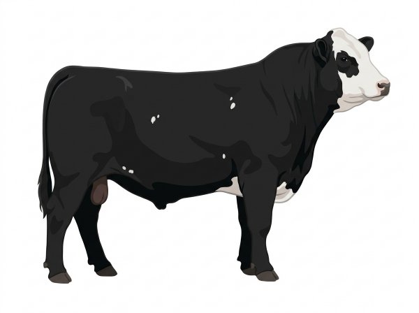 Black with a white face and a few white spots 9/16 Simmental Cross Bull
