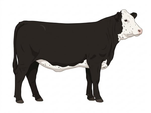Black with a white face and ticking in the white 9/16 Simmental Cross Heifer
