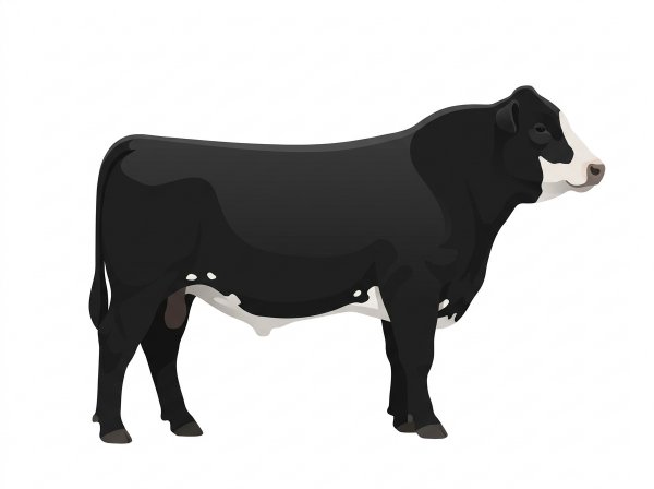 Black with a partial white face and a few white spots Angus Cross Bull
