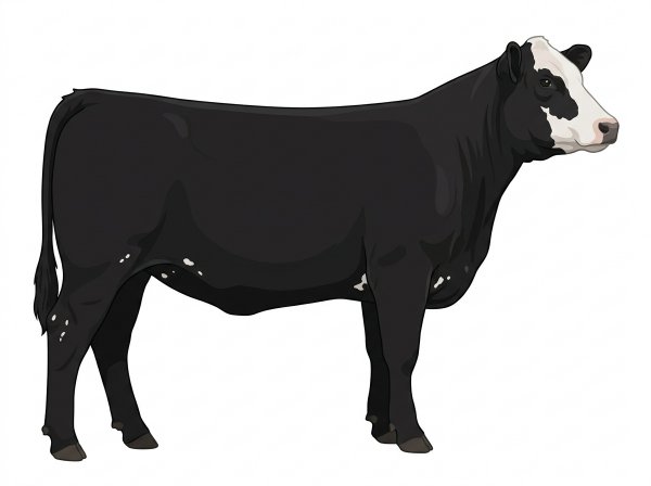 Black with a partial white face and a few white spots Angus Cross Heifer
