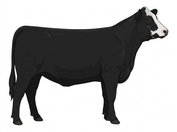 Black with a partial white face and ticking in the white Angus Cross Heifer