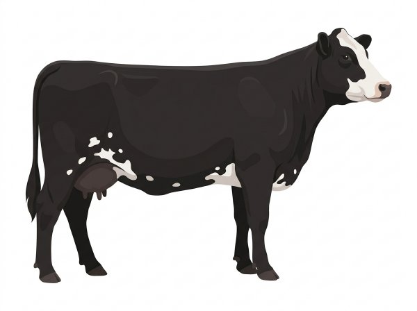 Black with a partial white face and white spots Angus Cross Cow