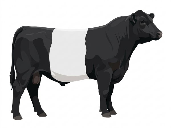 Black with a white belt around the midsection Angus Cross Bull