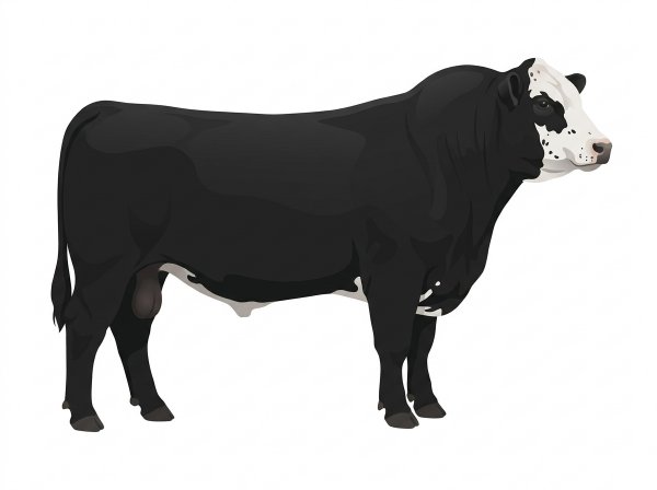 Black with a white face, a few white spots and ticking in the white Angus Cross Bull