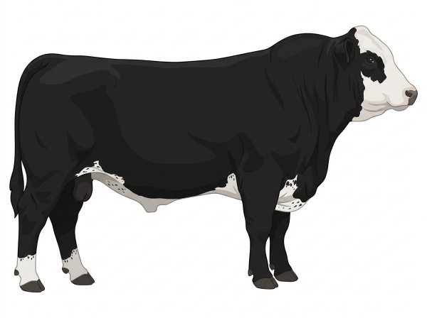 Black with a white face and ticking in the white Angus Cross Bull