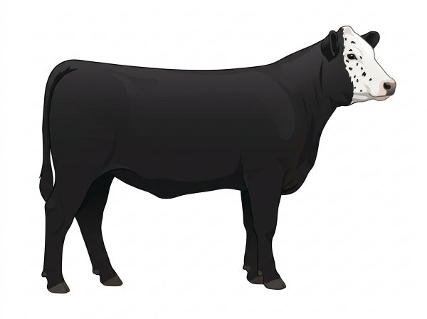Black with a white face and ticking in the white Angus Cross Heifer