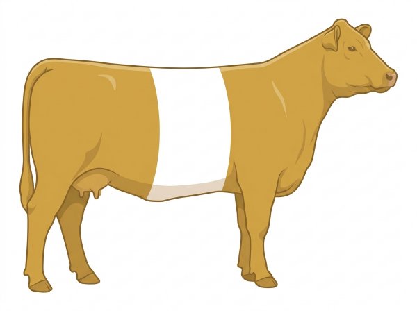 Gold with a white belt around the midsection Angus Cross Cow