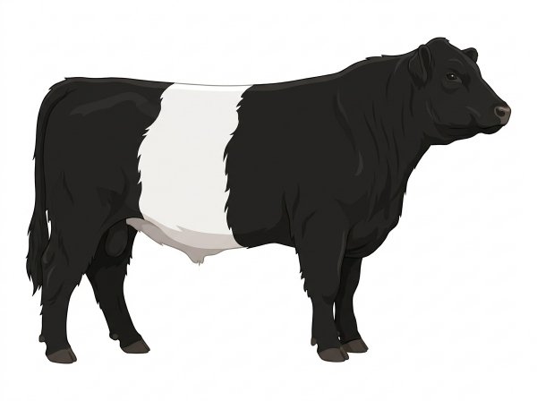 Black with a white belt around the midsection Belted Galloway Steer