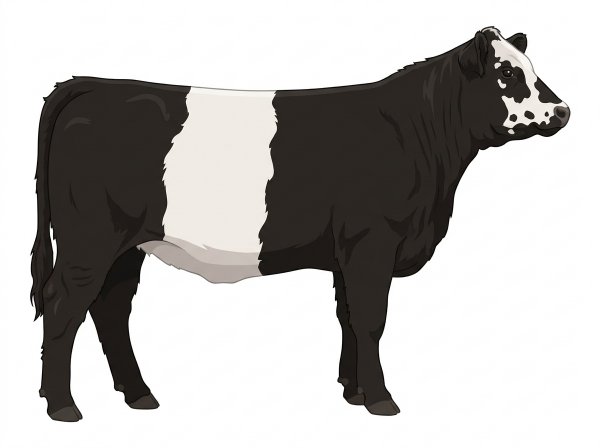 Black with a partial white face and a few white spots Belted Galloway Cross Heifer