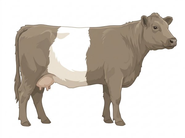 Dun with a white belt around the midsection Belted Galloway Cow