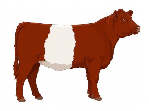 Red with a white belt around the midsection Belted Galloway Heifer