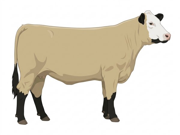 Cream with black points and a white face Charolais Cross Cow