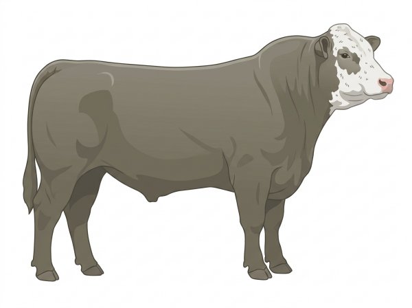 Smoky with a partial white face and ticking in the white Charolais Cross Bull