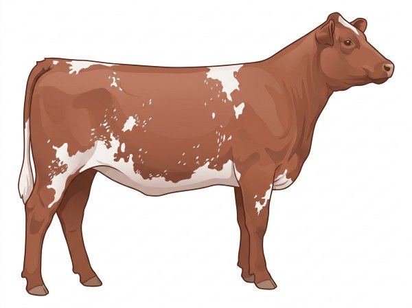 Red roan with a few white spots and ticking in the white Durham Red Heifer