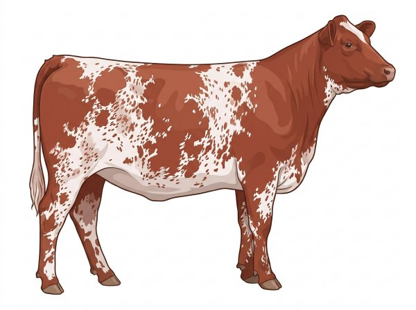 Red roan with ticking in the white Durham Red Heifer