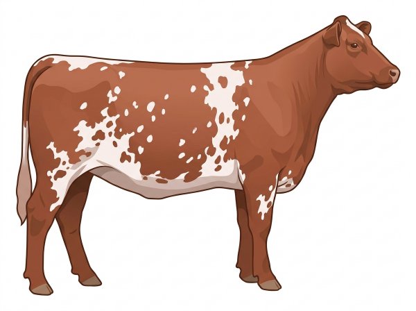 Red roan with white spots Durham Red Heifer