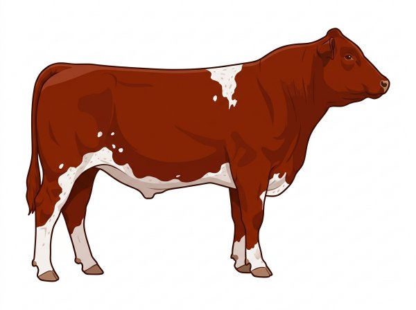 Red with a few white spots and ticking in the white Fullblood Maine-Anjou Steer